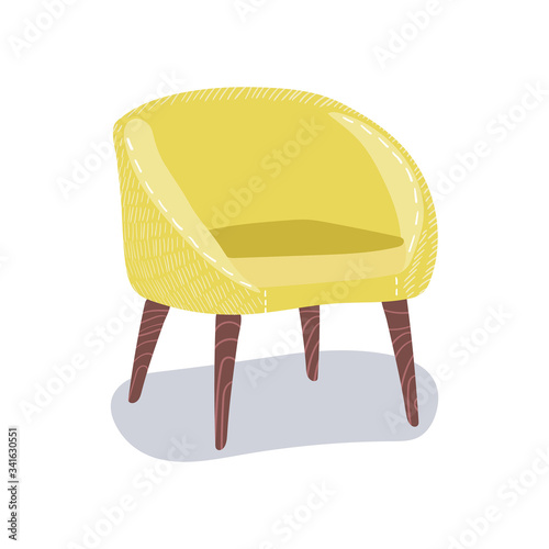 yellow armchair. Fashionable furniture in scandinavian style interior concept. flat vector illustration. separate object isolated on white background
