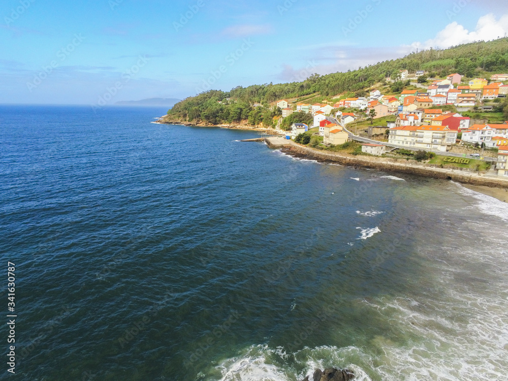 Aerial view in Ezaro, coastal village of Galicia,Spain. Drone Photo