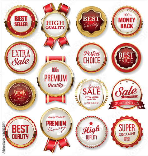 Retro vintage gold and red badges and labels collection