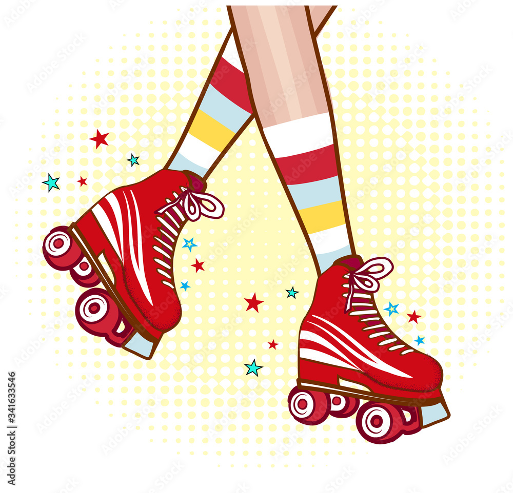 Roller girl legs on a white backgropund. Comic style Stock Vector | Adobe  Stock