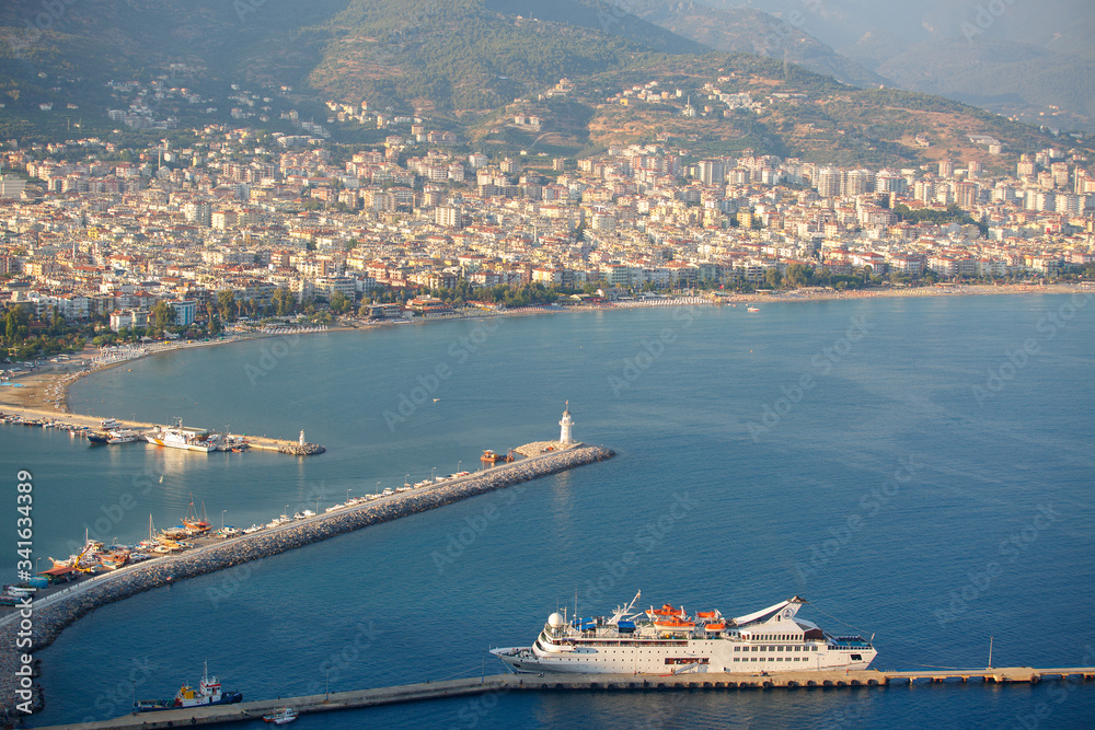Alanya, Turkey, July 13, 2015: Mountain view of the port of Alanya in Turkey