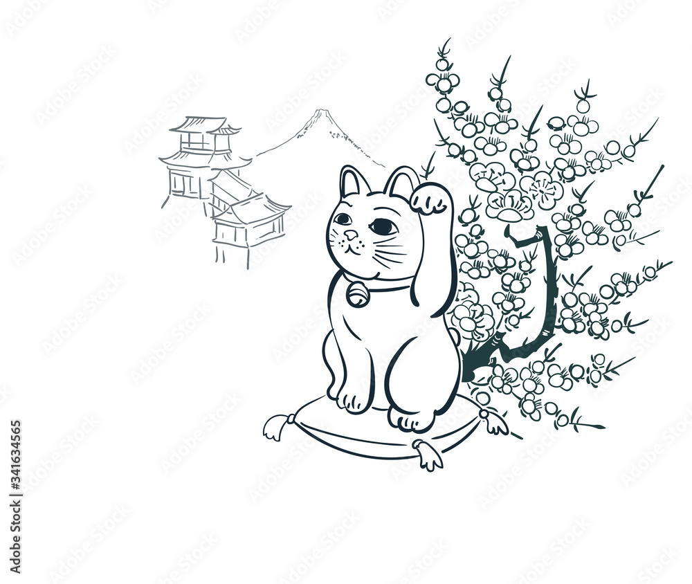 neko cat card sakura sketch vector japanese chinese design isolated elements neko cat card sakura sketch vector japanese chinese design isolated elements