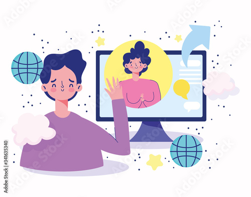 meeting online, young men talk virtual relation
