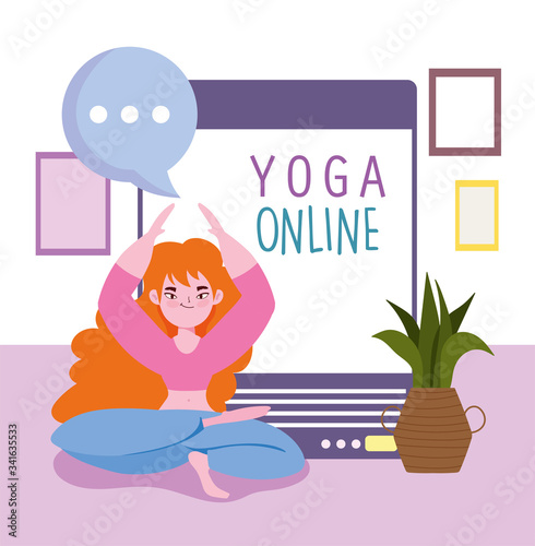online yoga, girl yoga posing and meditation digital training