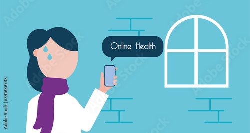 online health technology with woman using smartphone