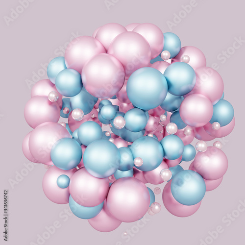 Blue futuristic background with abstract 3D shape of the balls. 3d rendering