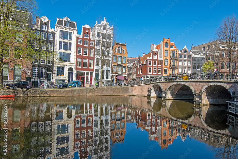 City scenic from Amsterdam in spring in the Netherlands