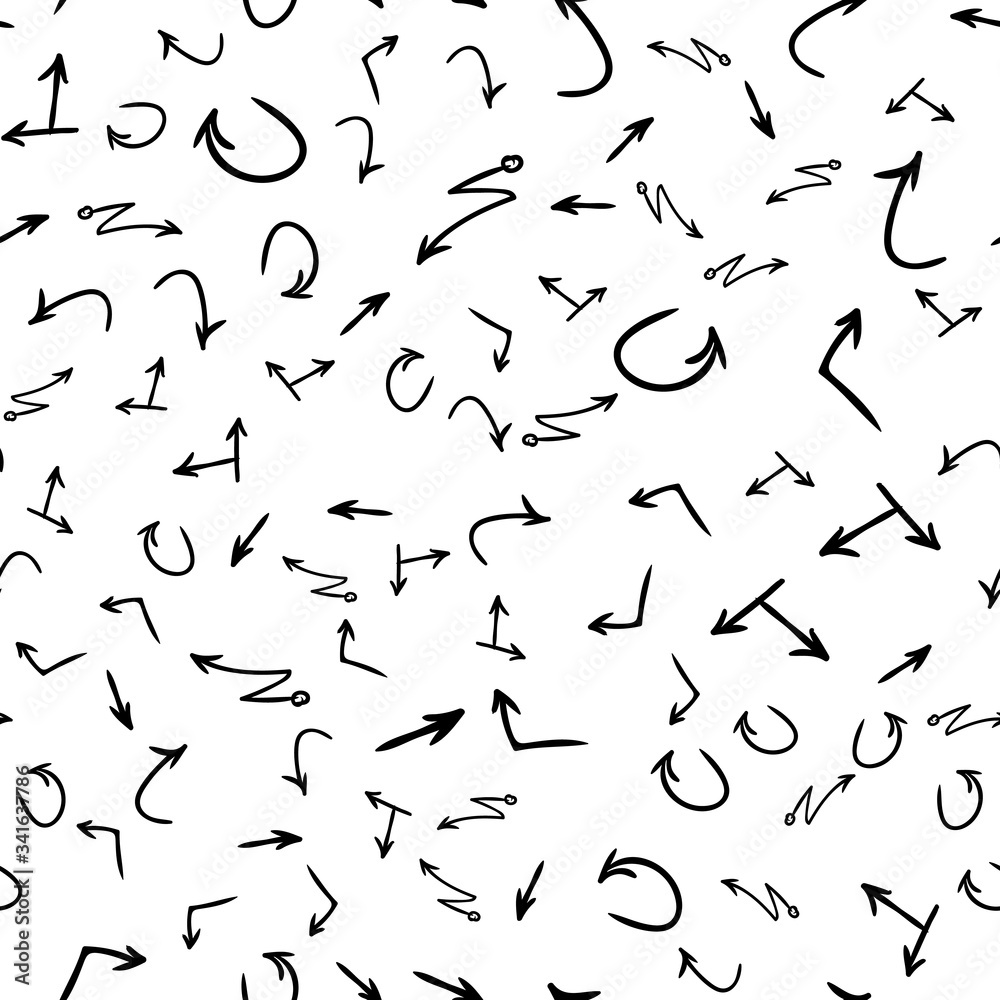 Arrow doodles vector. A set of simple sketches of arrows. Up, down, left, right ones. The effect of a pencil sketch isolated on white pattern background. Vector eps 10. Arrow doodles vector. A set of simple sketches of arrows. Up, down, left, right ones. The effect of a pencil sketch isolated on white pattern background. Vector eps 10.
