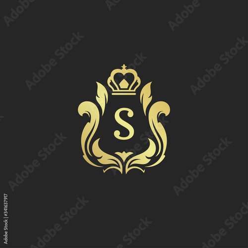 Luxury vintage ornament logo monogram crest template design vector illustration
