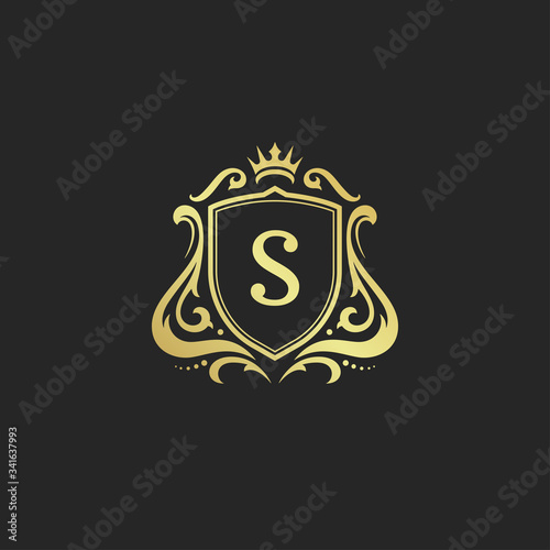 Luxury vintage ornament logo monogram crest template design vector illustration