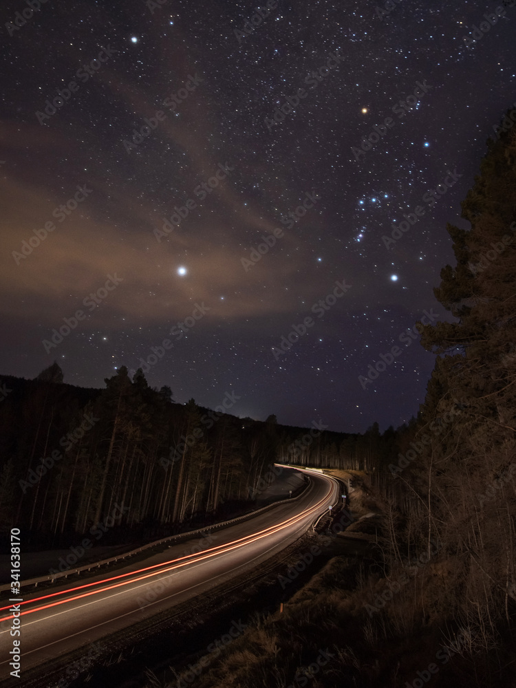 Starry night over the highway.