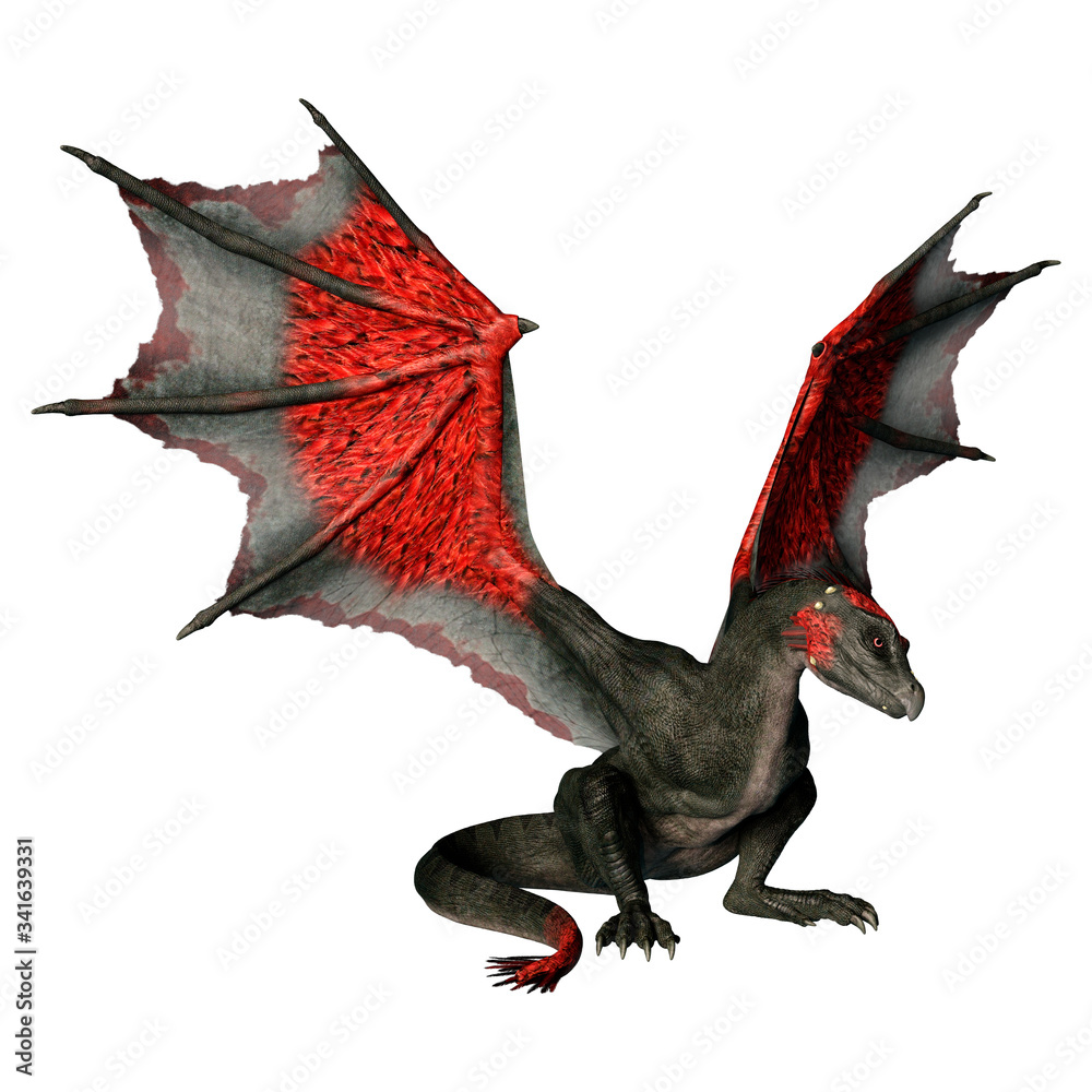 Fototapeta 3D Rendering Fairy Tale Dragon on White
