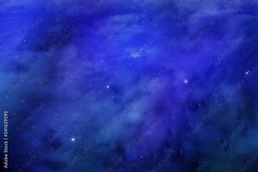 Nebula and galaxies in deep, dark space. Abstract cosmos background. Starry sky.