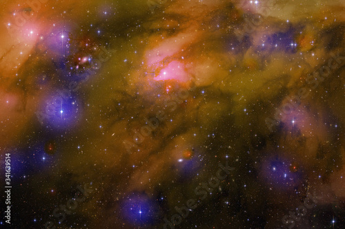 Fototapeta Naklejka Na Ścianę i Meble -  Nebula and galaxies in deep, dark space. Abstract cosmos background. Starry sky.