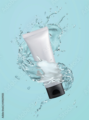 Cosmetic plastic tube with splashes