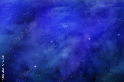 Nebula and galaxies in deep  dark space. Abstract cosmos background. Starry sky.