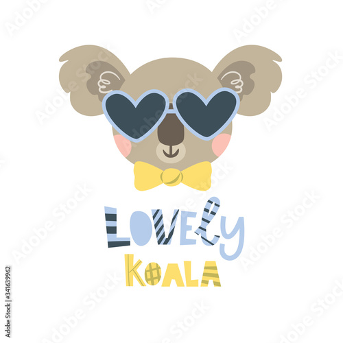 Canvas Print Vector koala with glasses and the inscription Lovely koala