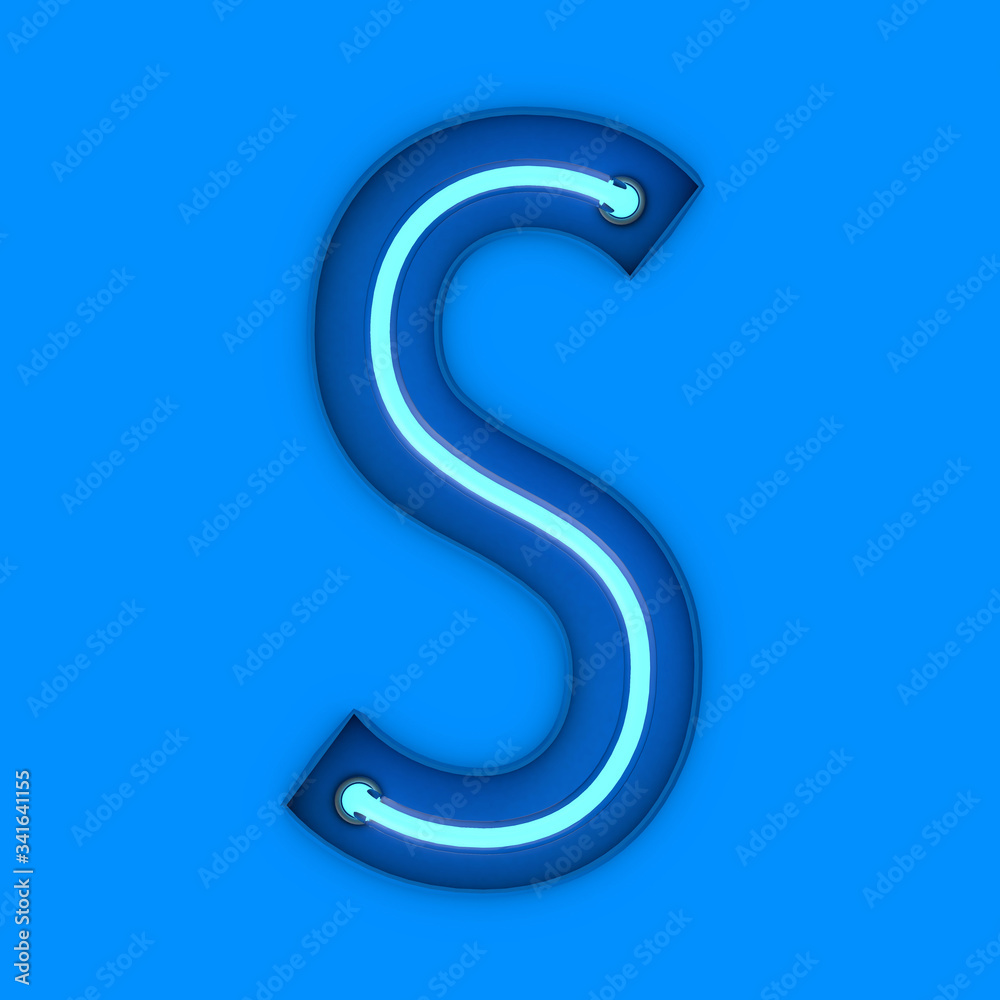 Neon style light letter S. Glowing neon Capital letter. 3D rendering Neon style light letter S. Glowing neon Capital letter. 3D rendering