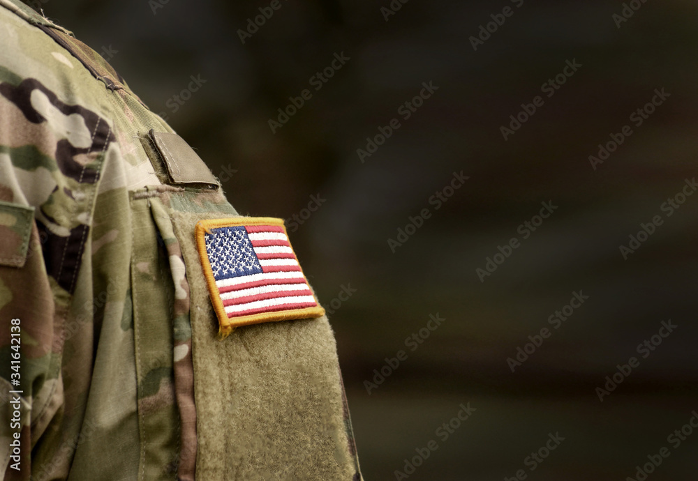 Memorial day. Veterans Day.  American Soldiers Saluting. US Army. Military of USA . empty space for text - obrazy, fototapety, plakaty 