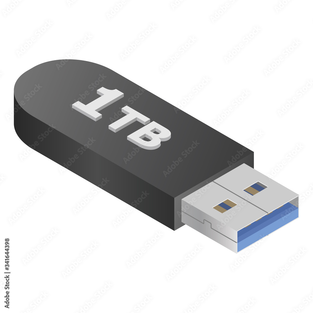 USB flash drive. Isometric new black black portable memory. USB flash drive. Isometric new black black portable memory.