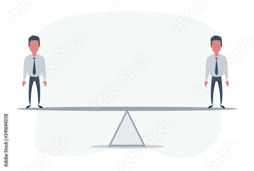 Businessman balanced on seesaw over globe. Concept business vector illustration.
