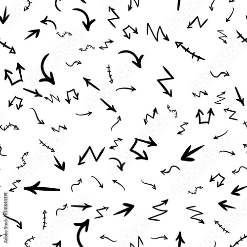 Arrow doodles vector. A set of simple sketches of arrows. Up  down  left  right ones. The effect of a pencil sketch isolated on white pattern background. Vector eps 10.