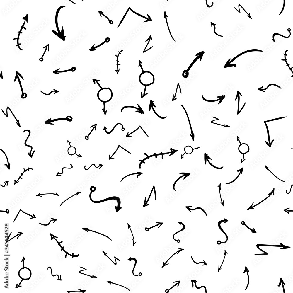 Arrow doodles vector. A set of simple sketches of arrows. Up, down, left, right ones. The effect of a pencil sketch isolated on white pattern background. Vector eps 10. Arrow doodles vector. A set of simple sketches of arrows. Up, down, left, right ones. The effect of a pencil sketch isolated on white pattern background. Vector eps 10.