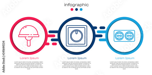 Set line Light emitting diode, Electric light switch and Electrical outlet. Business infographic template. Vector
