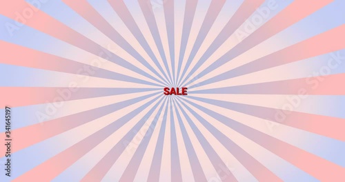 4K abstract seamless loop motion with word SALE against sunbeam background
