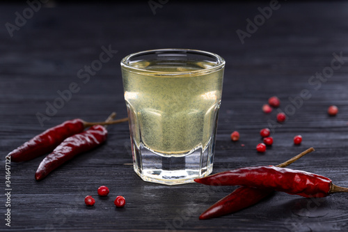 Gorilka with pepper, alcohol, alcoholic drink with pepper photo