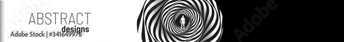 Abstract design web banner. 3D abstraghirovat wave spiral black and white background. Surreal hypnotic background, op art art Escher style.