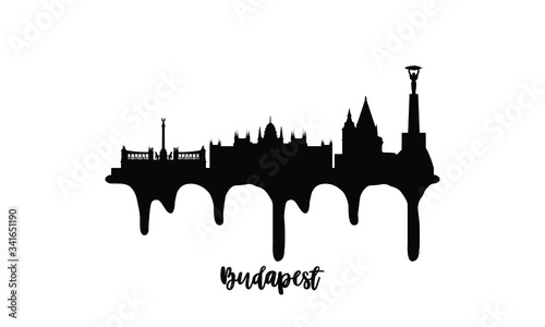 Budapest Hungary black skyline silhouette vector illustration on white background with dripping ink effect.