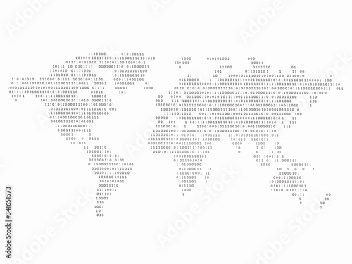 an isolated map of the world made up of binary digits