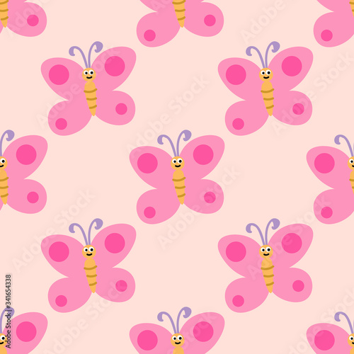 Colorful seamless pattern with happy butterfly. Insect wrapping paper  background. Vector illustration.    