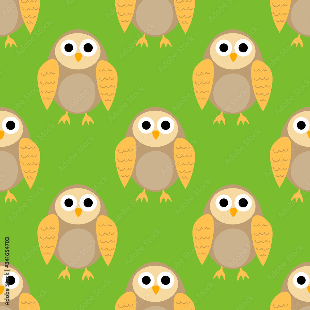 Cartoon owl seamless pattern. Cute bird background. Vector illustration.  
