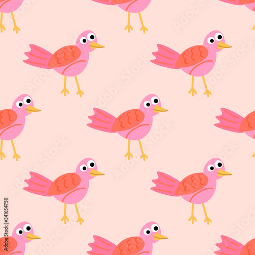 Cute cartoon seamless pattern with tropic bird in flat style. Animal background. Vector illustration.     