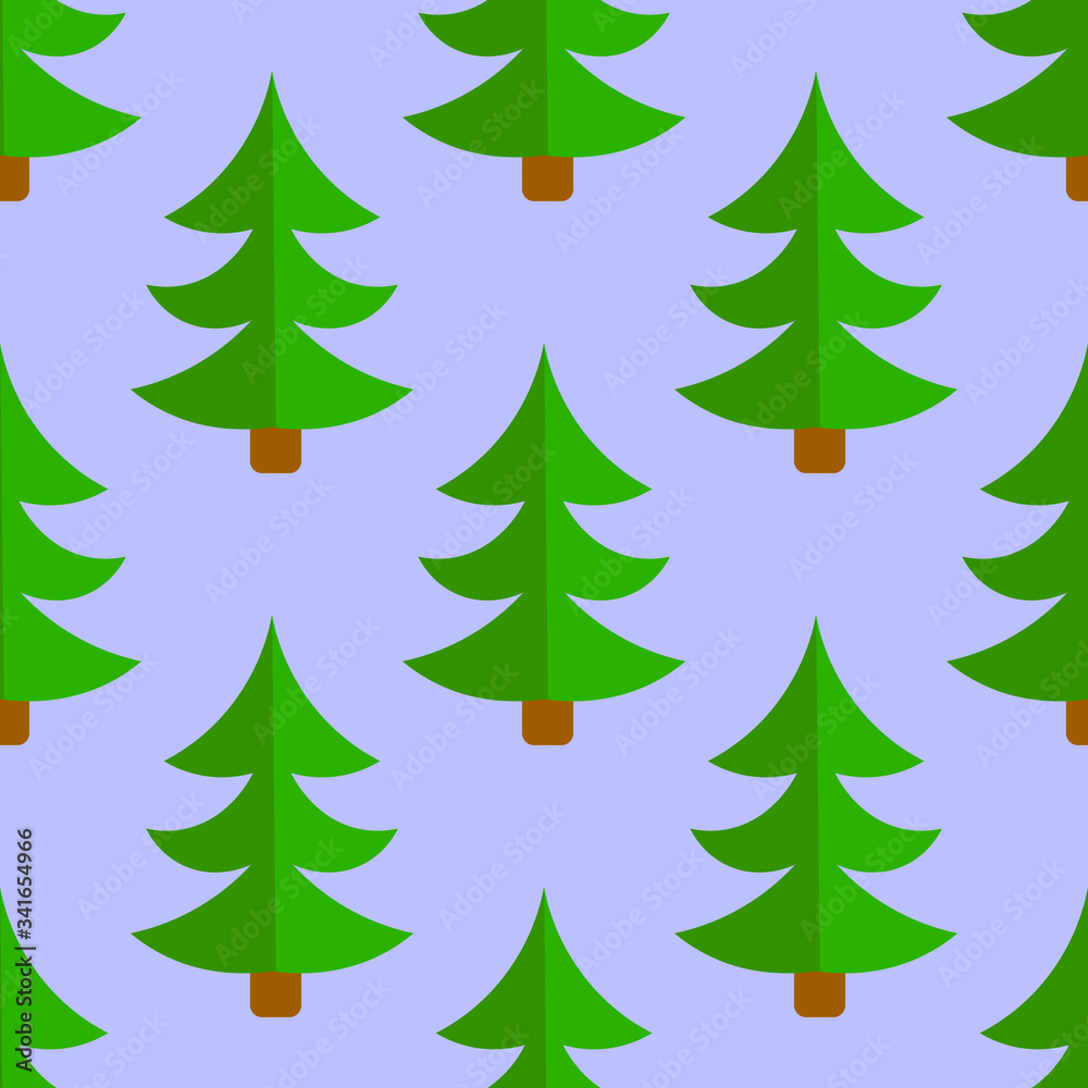 Cute cartoon spruce tree. Coniferous forest seamless pattern. Winter woodland background. Vector illustration. 