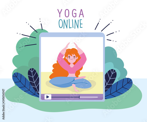 online yoga, video training yoga exercise digital cartoon