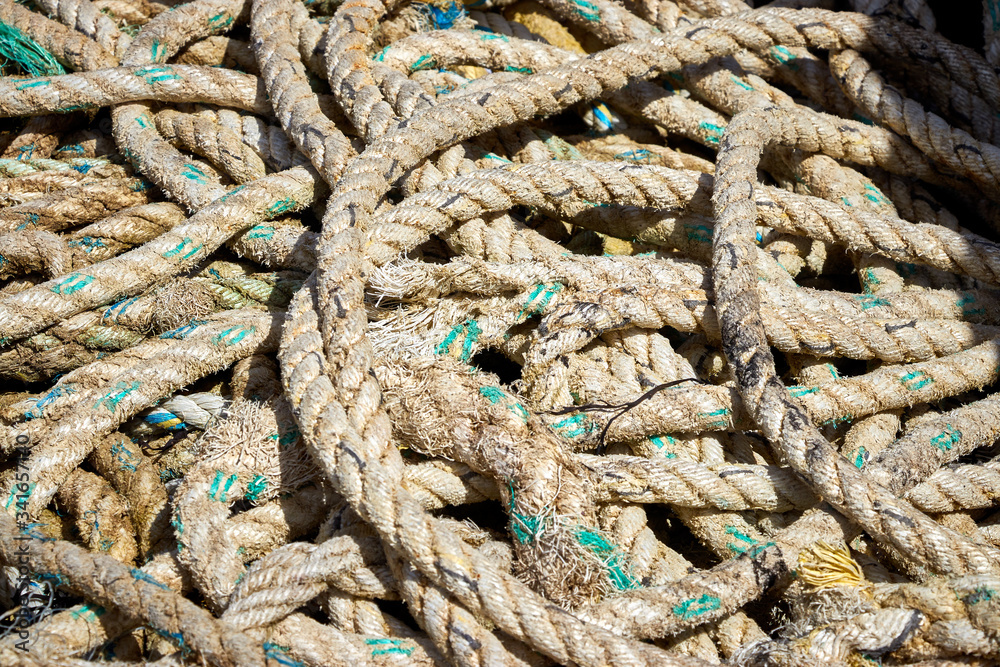 Image of a pile of old rope. Selective focus