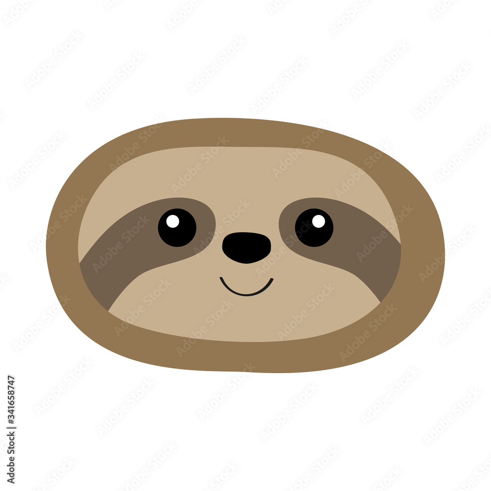 Fototapeta premium Sloth oval face head icon. Cute cartoon kawaii funny baby character. Wild jungle animal collection. Kids education. Tshirt, greeting card print. Flat design. Isolated. White background.