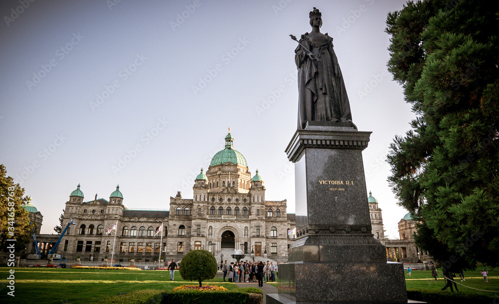 Victoria, BC / Canada - August 21st 2019: Historic British Columbia provincial parliament building, Victoria, BC, Canada