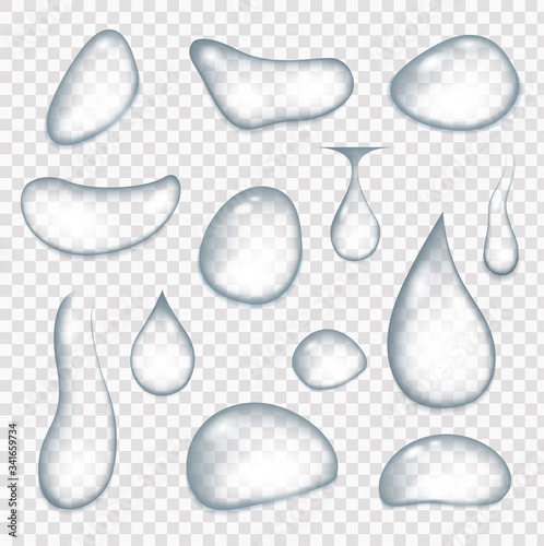 Realistic water drops, drops after the rain. Pure clear water drops realistic set