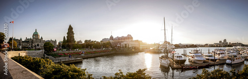 Beautiful inner harbour of Victoria in Autumn twilight panorama , Victoria BC Canada photo