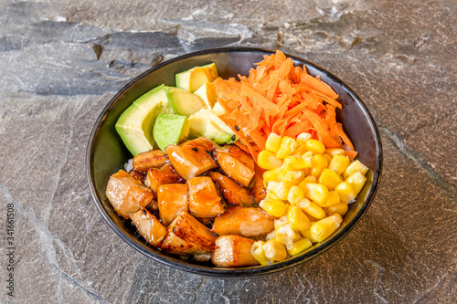 Poke bowl of fresh fish and vegetables