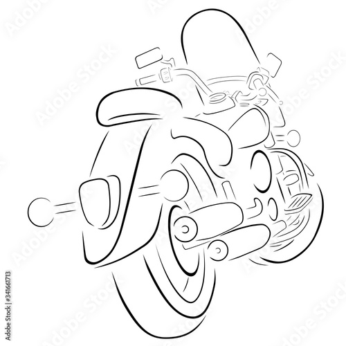 Classic motorcycle half side rear view line art style vector illustration