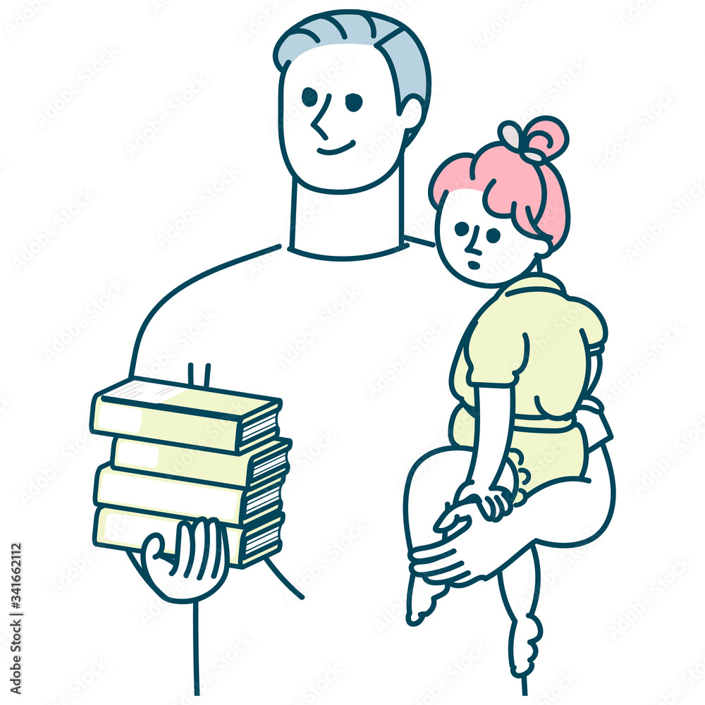 親子　たくさんの本を持つパパ