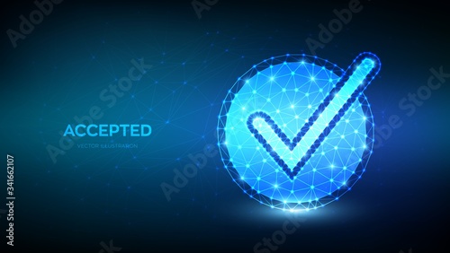 Check Icon. Low polygonal Accepted symbol. Tick sign. Checkmark, Confirm, Approved circle shape. Vector Illustration.