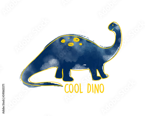 Fototapeta Naklejka Na Ścianę i Meble -  Cute dinosaur t-shirt design with slogan. Vector illustration design for fashion fabrics, textile graphics, prints.