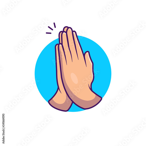 Namaste Hand Sign Gesture Vector Icon Illustration. No Hand Shake Vector. Health And Medical Icon Concept White Isolated. Flat Cartoon Style Suitable for Web Landing Page, Banner, Flyer, Sticker