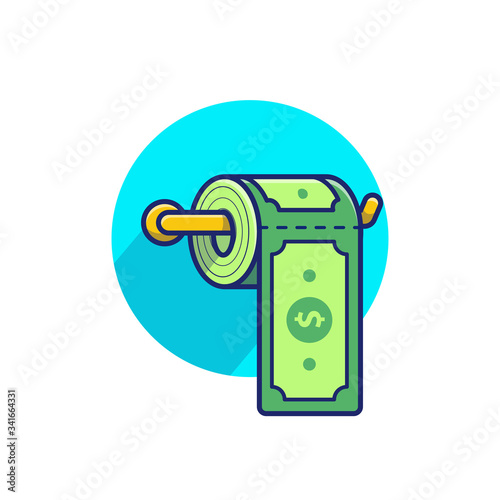Dollar Money Toilet Tissue Paper Roll Vector Icon Illustration. Healthcare And Medical Icon Concept White Isolated. Flat Cartoon Style Suitable for Web Landing Page, Banner